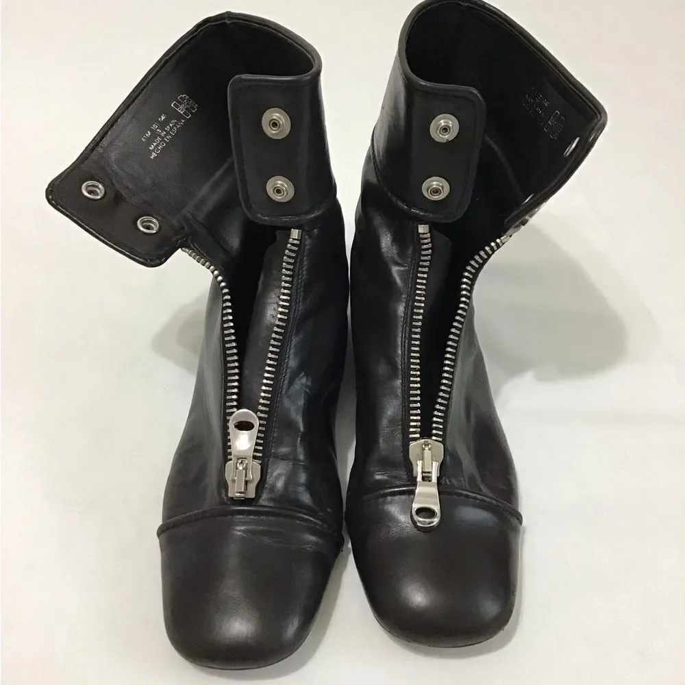 Zara Woman Black Studio Flat Ankle Zip Boots Size 39 - Picture 3 of 10